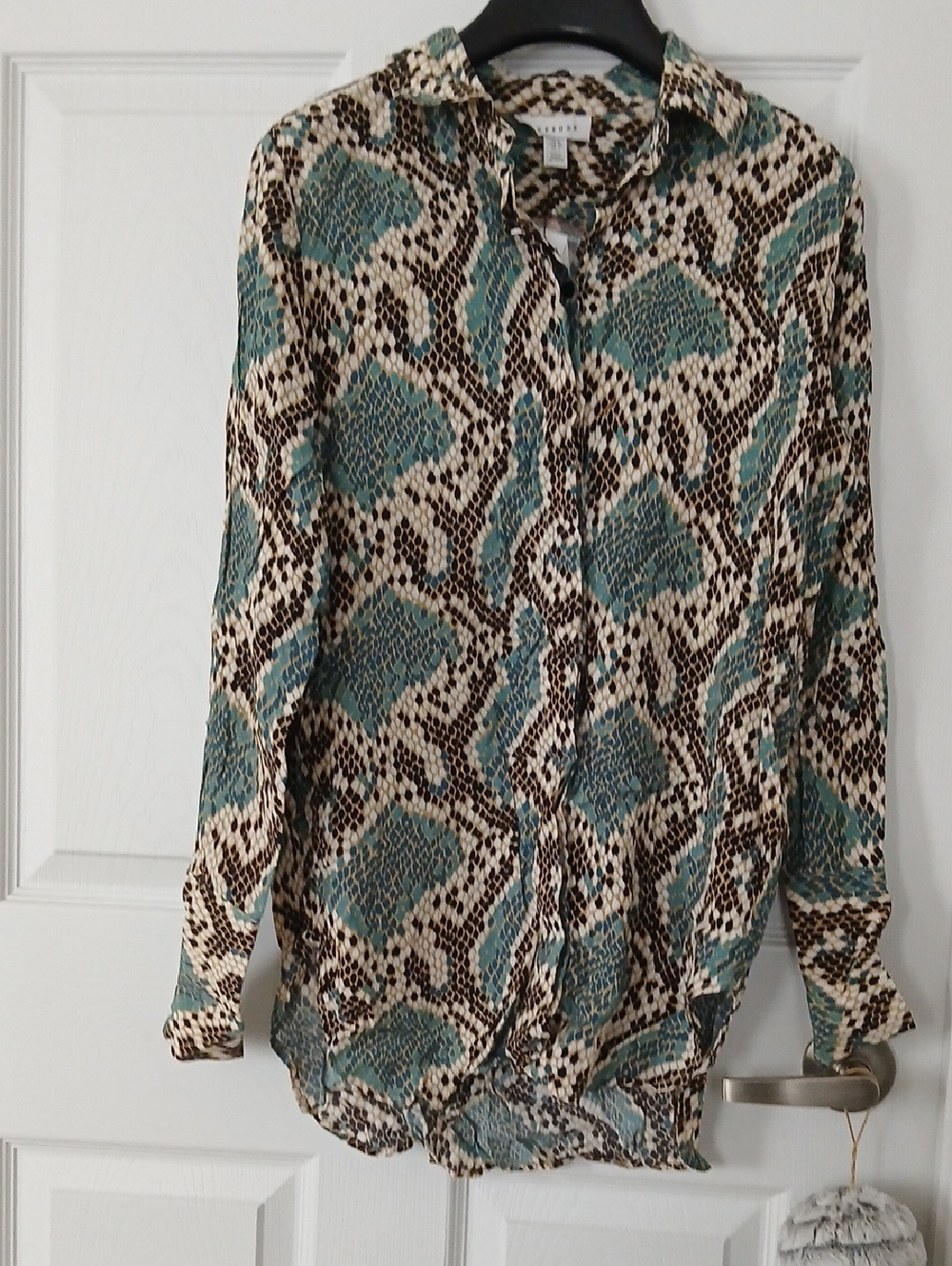Topshop Teal and Beige Leopard Print Blouse NWT